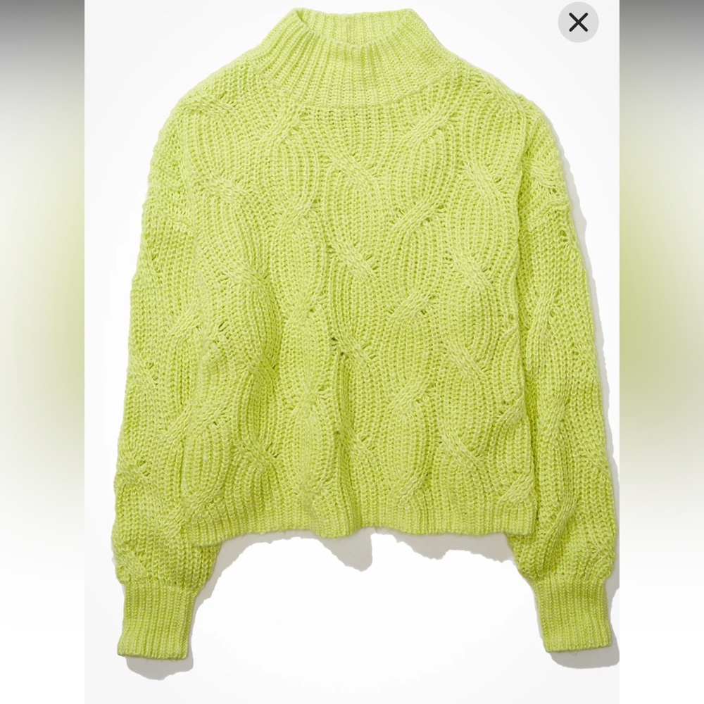 American Eagle Outfitters Lime Green Cable Knit Scoop Neck Sweater